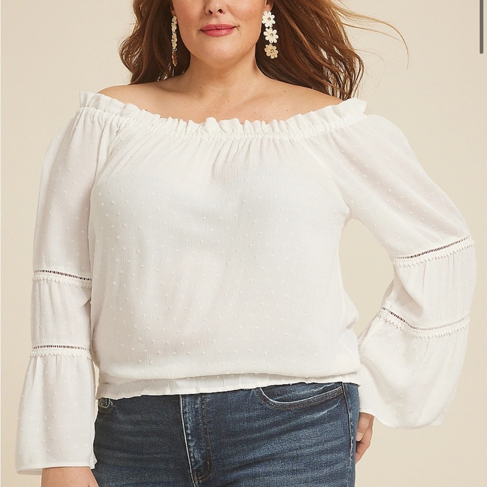 Maurice’s Clip Dot Smocked Off The Shoulder Top Size XL Rayon